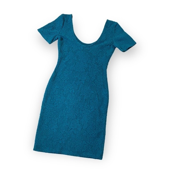 Forever 21 Teal Blue Rose Pattern Embroidered Lace Bodycon Mini Dress Nwt Size S - Picture 9 of 13